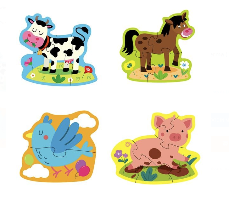 Puzzle Bebe cu 4 Animale de la Ferma (16 piese)