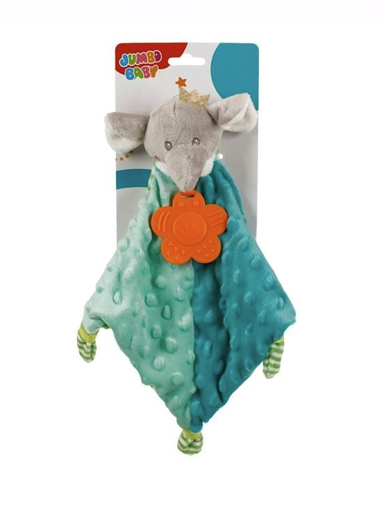 Mini Paturica cu Jucarie de Dentitie Elefant Verde Deschis 35x33cm