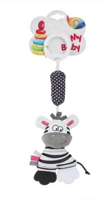 Jucarie pentru Carucior Zebra Alba Neagra cu Sunet 34cm