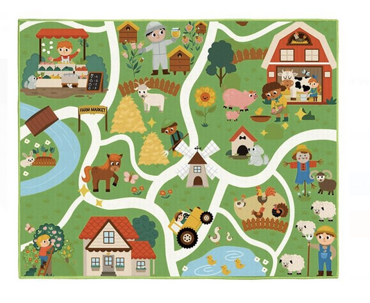 Covoras Decorativ Dreptunghiular Verde Alee cu Ferma 160x130cm