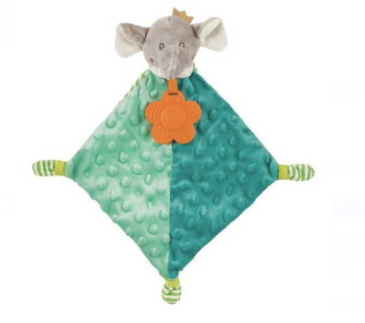 Mini Paturica cu Jucarie de Dentitie Elefant Verde Deschis 35x33cm