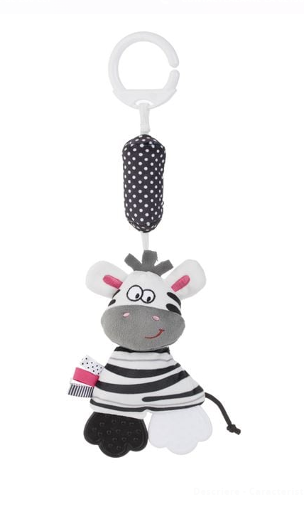 Jucarie pentru Carucior Zebra Alba Neagra cu Sunet 34cm