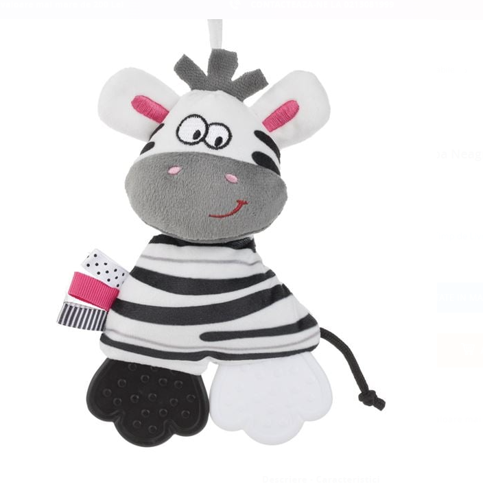 Jucarie pentru Carucior Zebra Alba Neagra cu Sunet 34cm